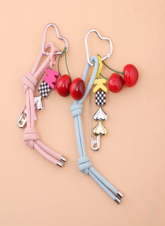 SORGERLY Designer Bag Charm for Handbag - Pink Leather Rope Cherry Heart Letter Beaded - Cute Purse Tote Accessories for Women (Pink leather) - Image 5
